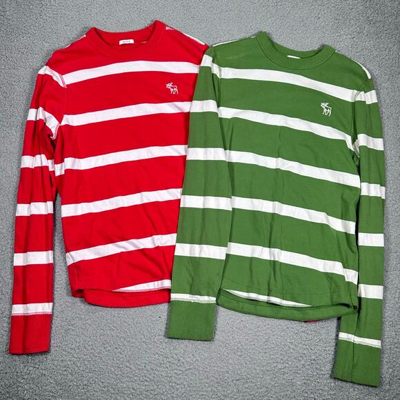 Lot 2 Vintage Abercrombie & Fitch Striped Long Sleeve Shirts Men’s LG Moose Crew - Picture 2 of 15